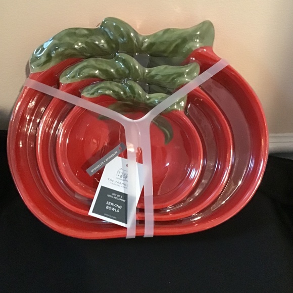 Rachel Ashwell Melamine Tomato Red Serving Bowls Set of 3, The Farmhouse,  New - Picture 1 of 2